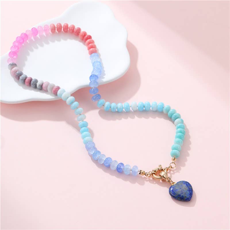 Natural Stone Heart Pendant Necklace