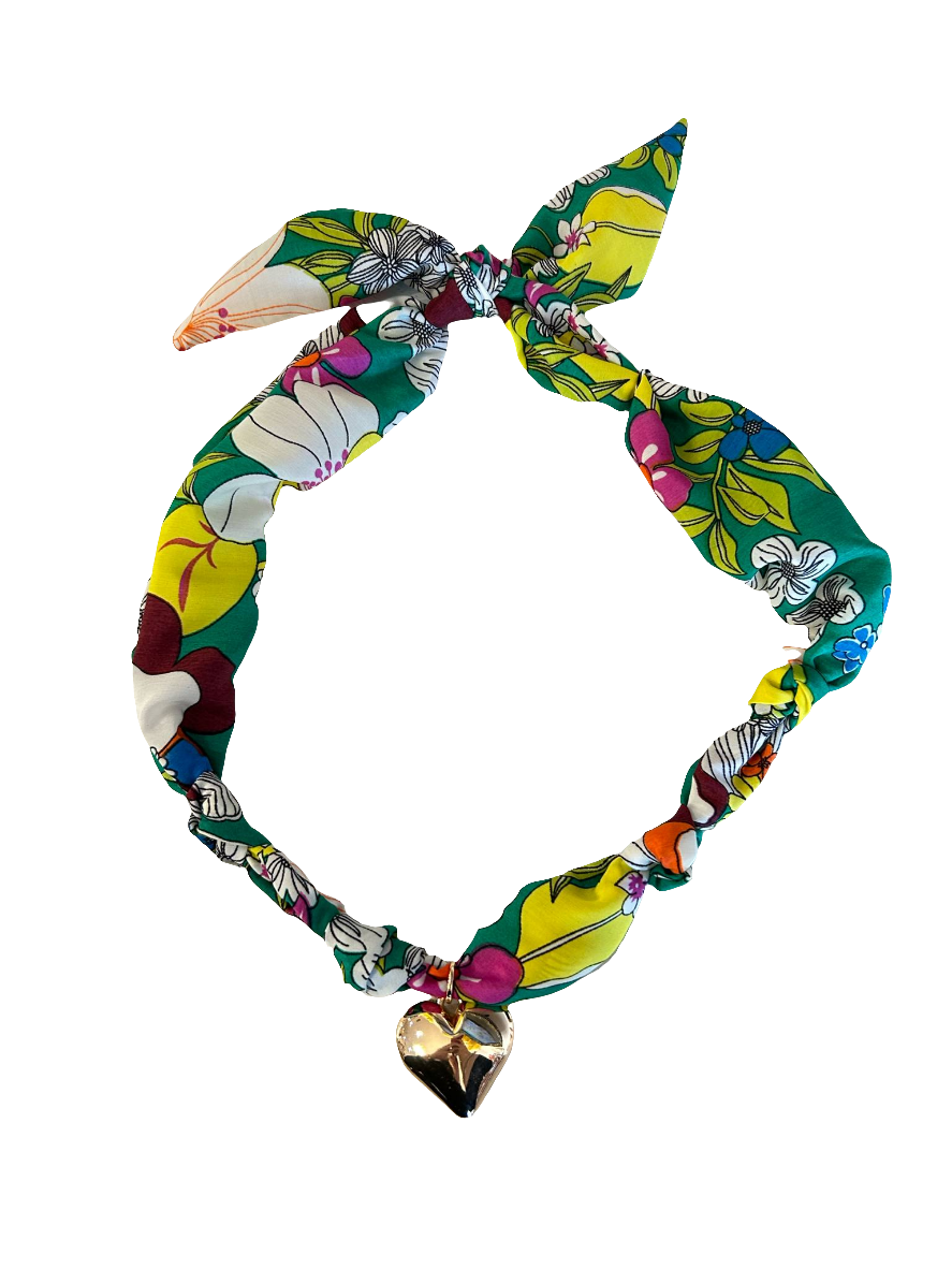 Handmade Scarf Charm Necklace-Bright Green,Yellow,Fuchsia