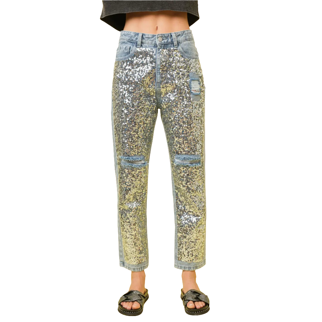 Sequin Sprinkled Denim Jeans