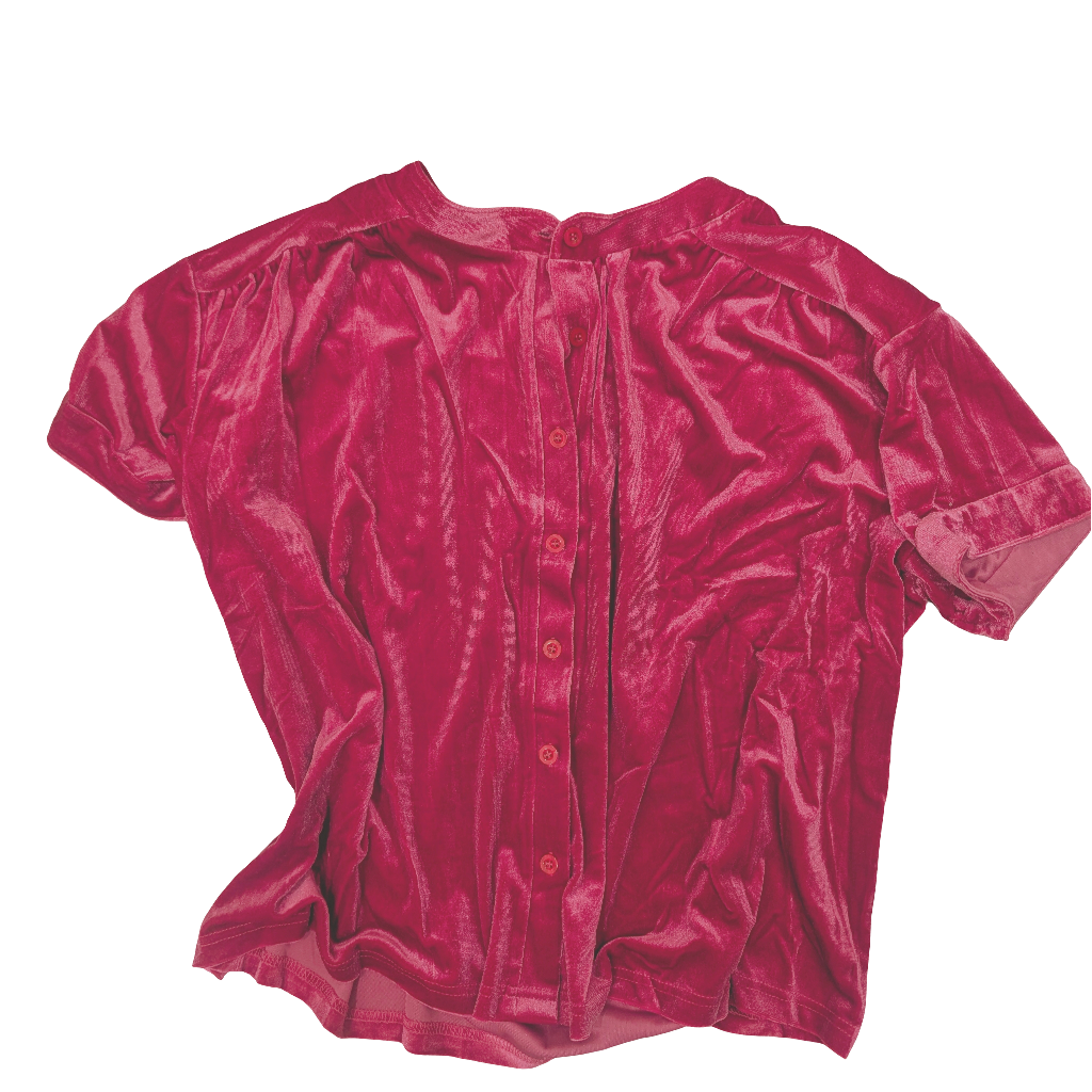 Magenta Velvet Button Down Blouse