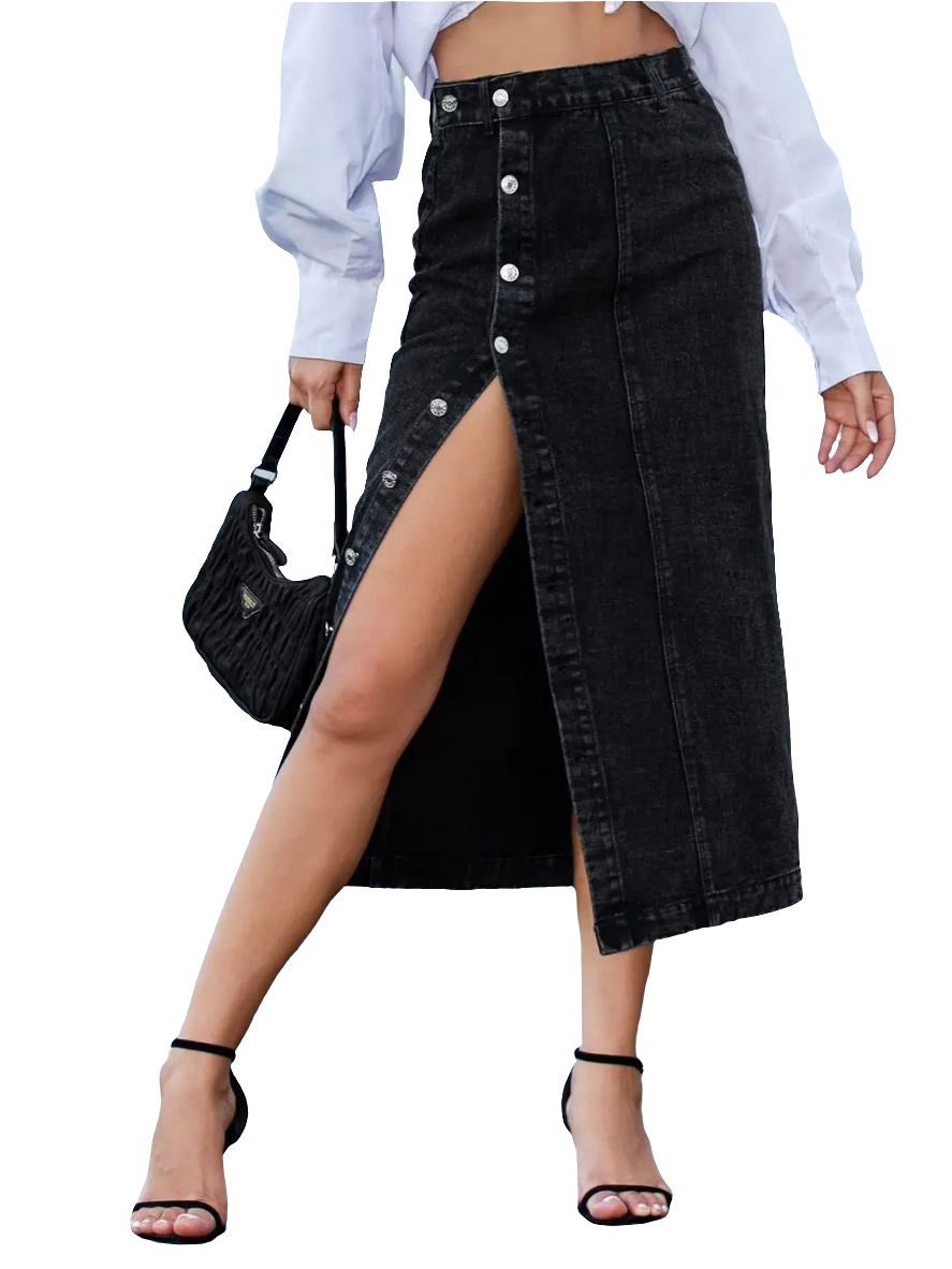 Black Denim Midi Skirt