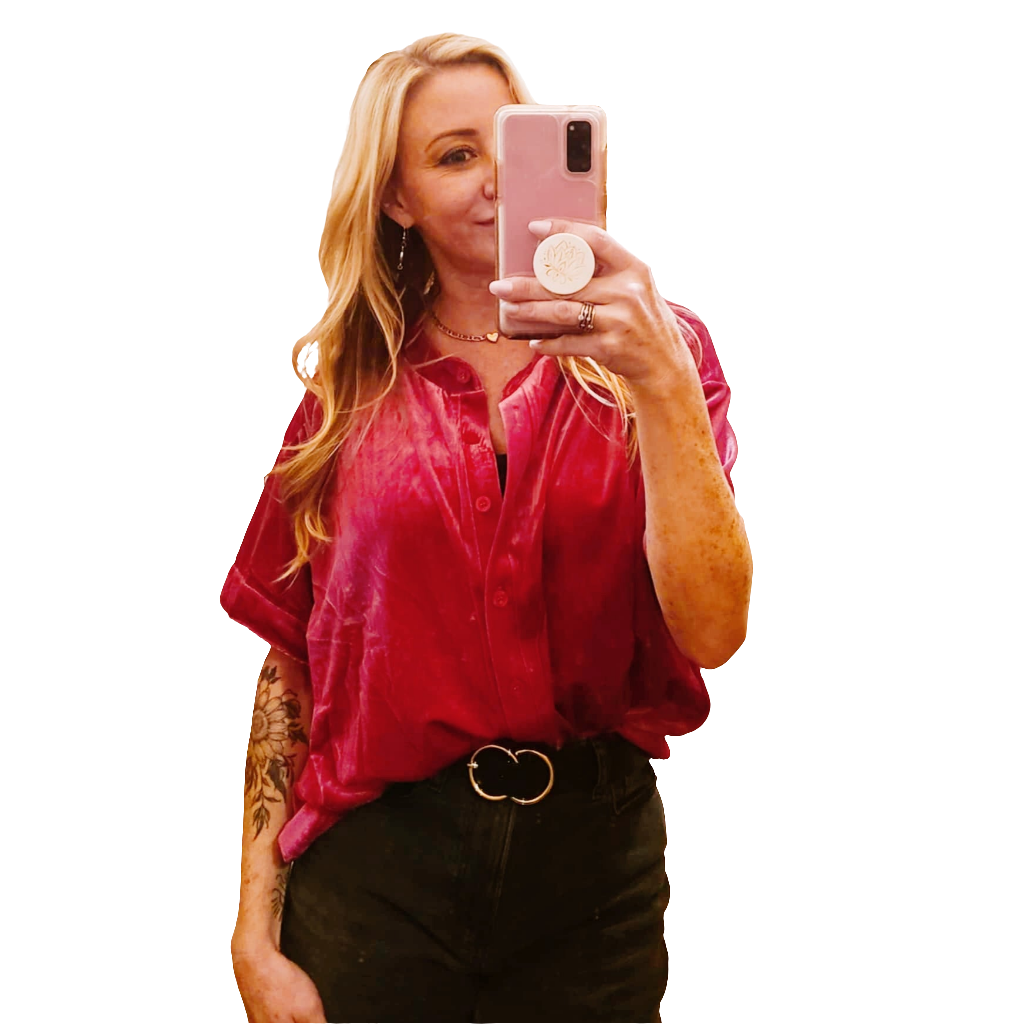 Magenta Velvet Button Down Blouse