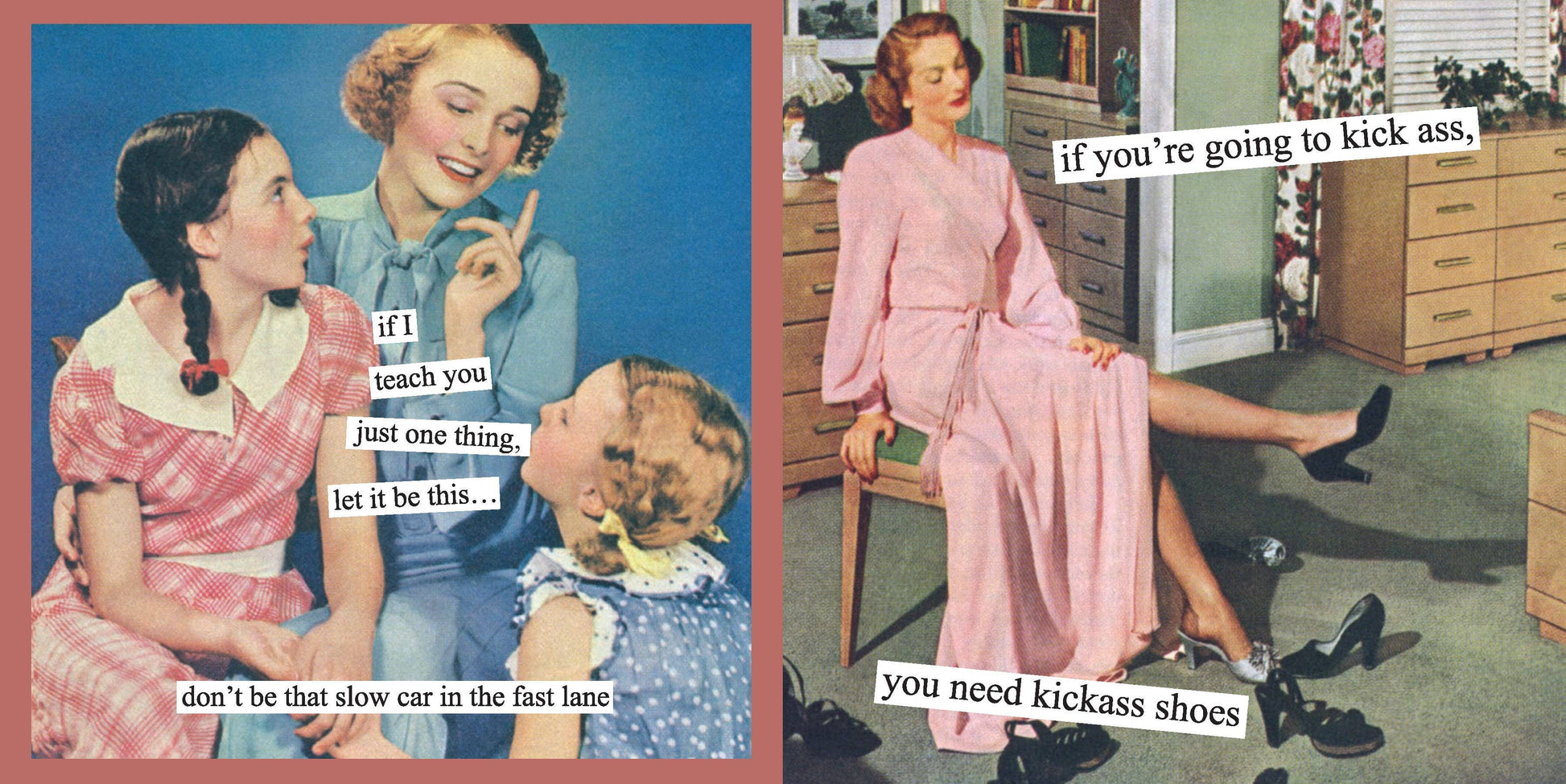 Collage of two vintage-style images with text overlays.