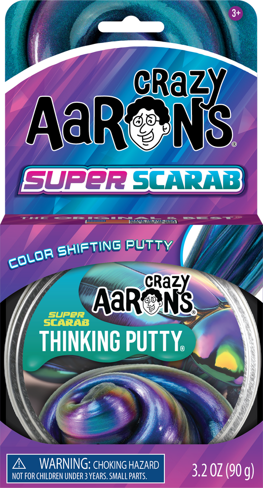 Crazy Aaron's Super Scarab color shifting putty packaging with purple and blue swirls.