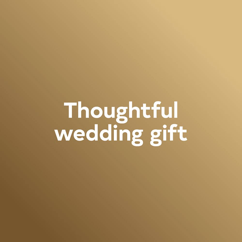 Text 'Thoughtful wedding gift' on a gold background
