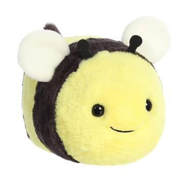 Plush toy bee with a smiling face on a white background