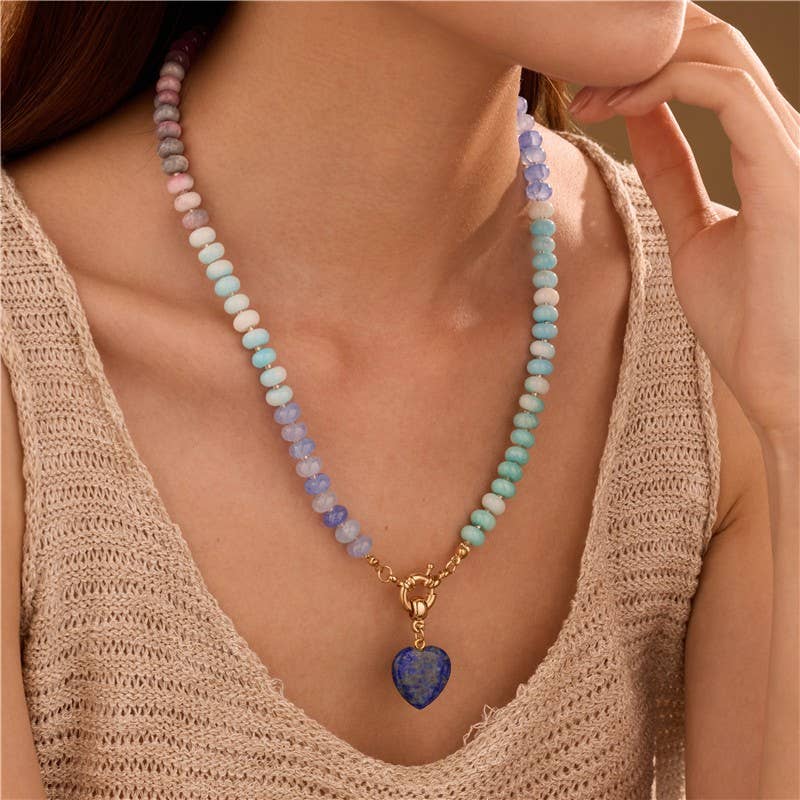 Natural Stone Heart Pendant Necklace