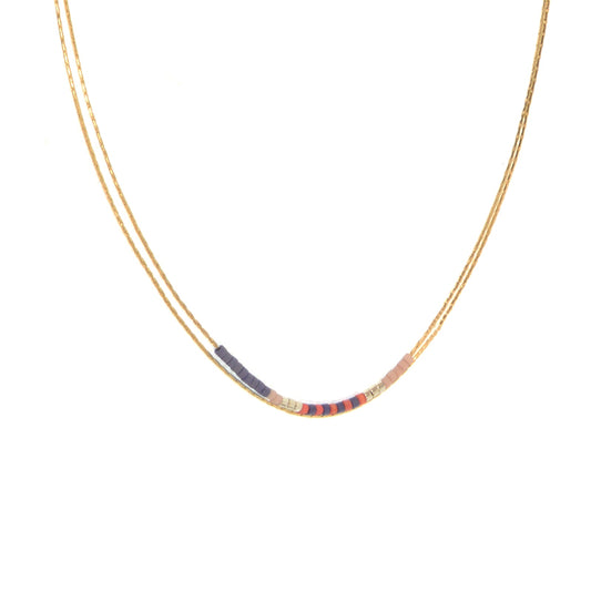 Gold Two Row Chain with Coral Beads Necklace