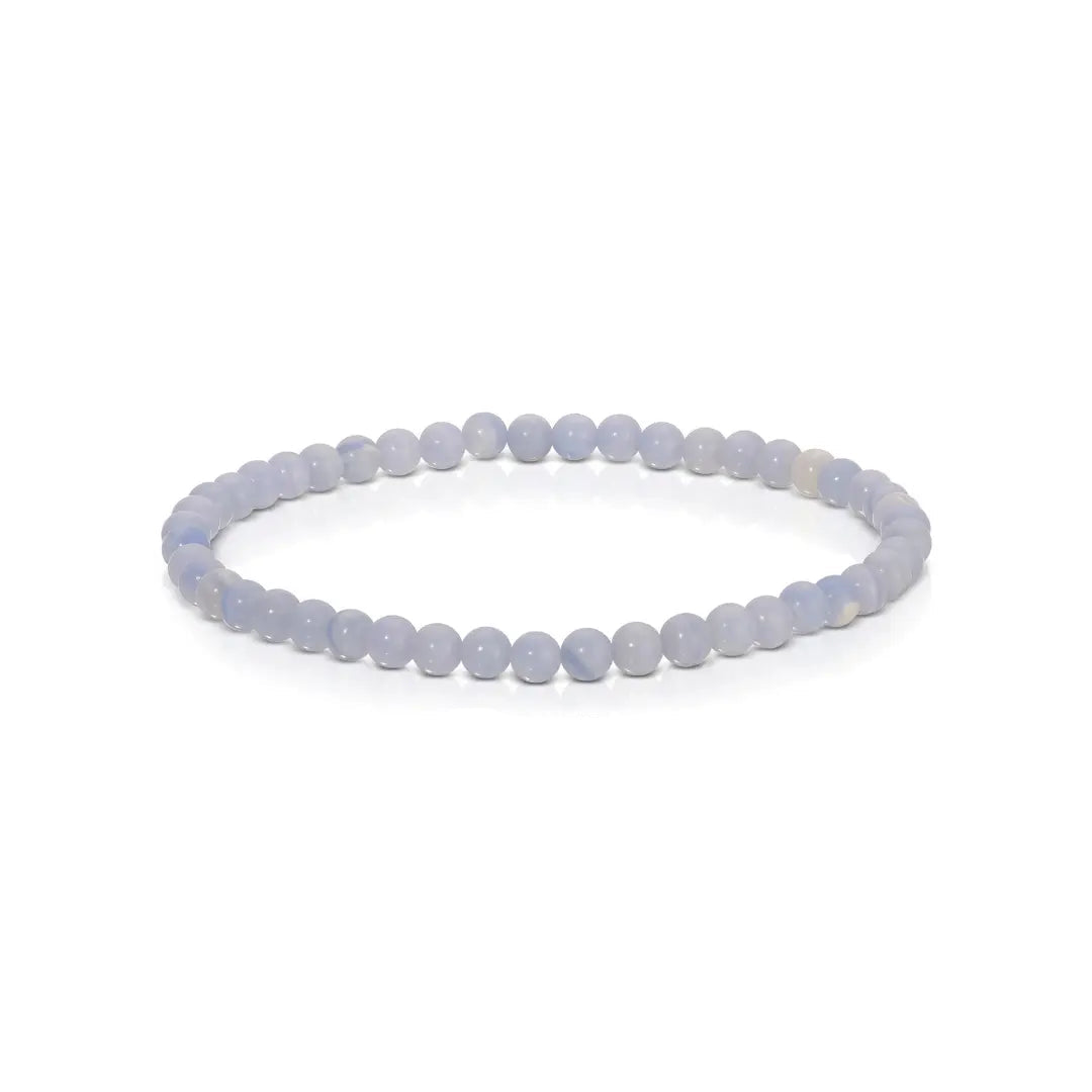 Bracelet made of round beads of Blue Lace Stone on a white background