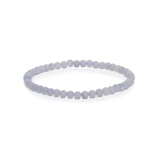 Bracelet made of round beads of Blue Lace Stone on a white background