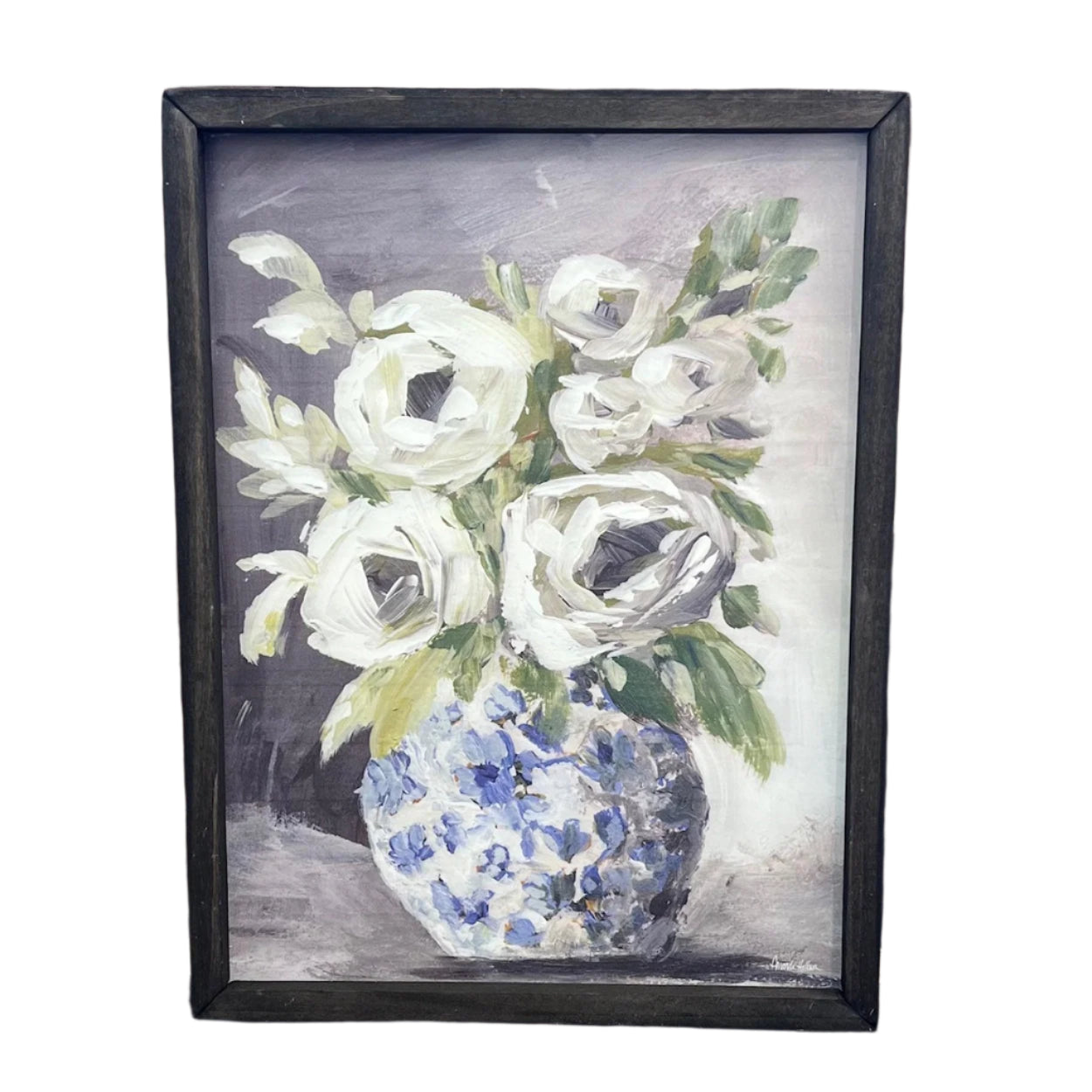 18x24 Blue Pot Flowers Framed Print