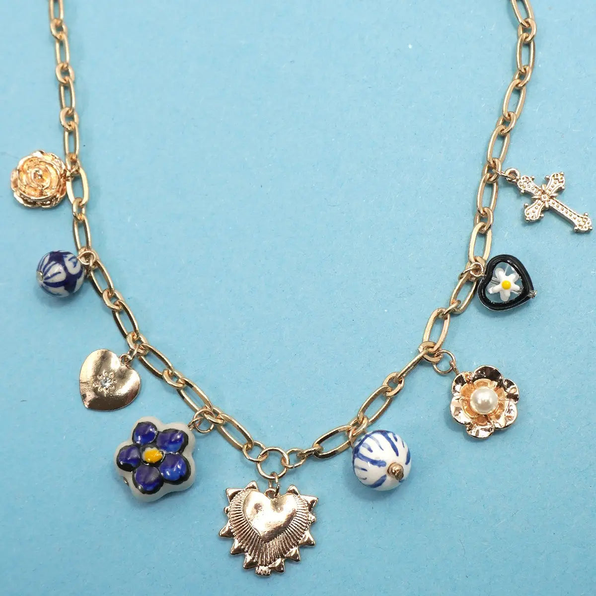 Blue Ceramic Porcelain Charm Necklace
