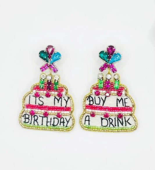 Buy Me a Drink Bday Cake Earrings