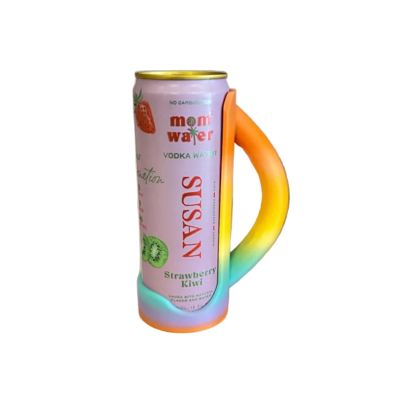 Colorful mug with rainbow handle on a white surface