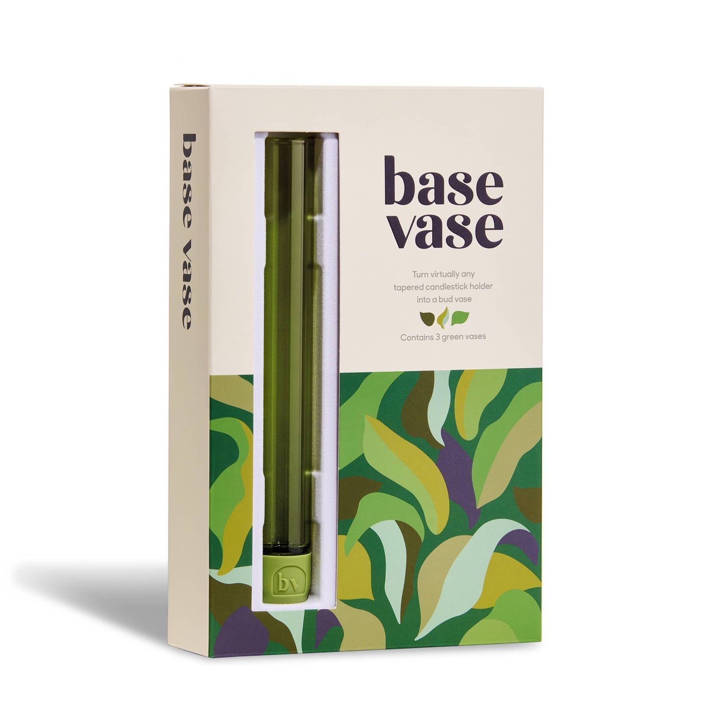 Base Vase packaging with a green vase illustration on a white background