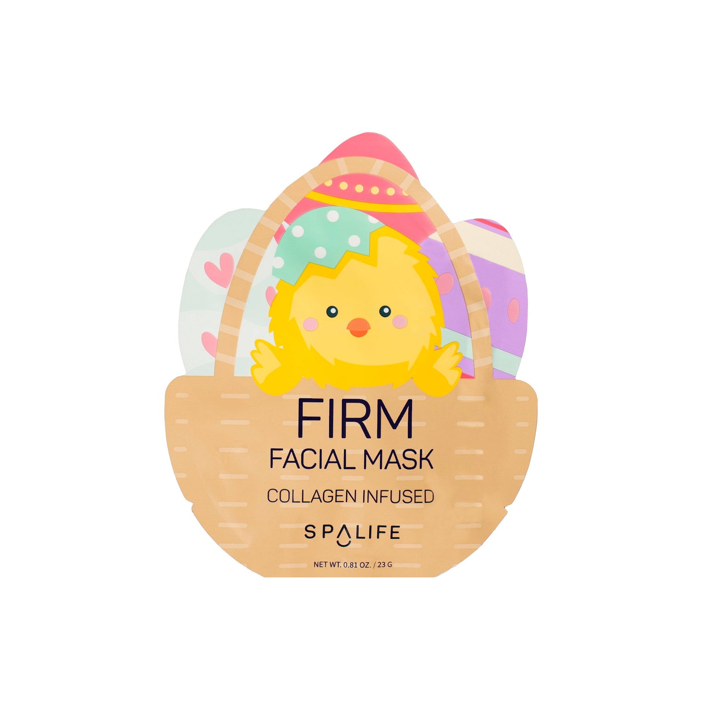SpaLife firm facial mask with cartoon chick in easter egg design on a white background