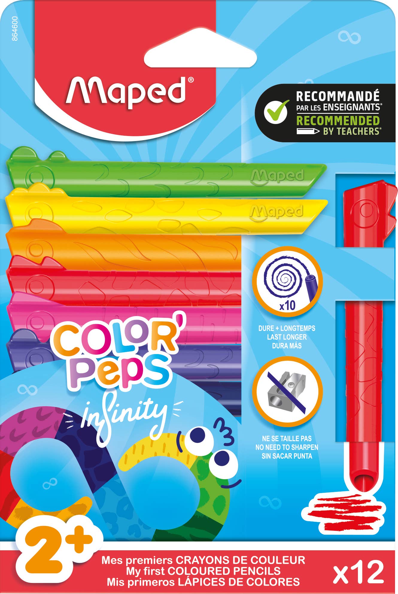 Maped Color'Peps Infinity crayon set packaging with colorful crayons and Maped logo.