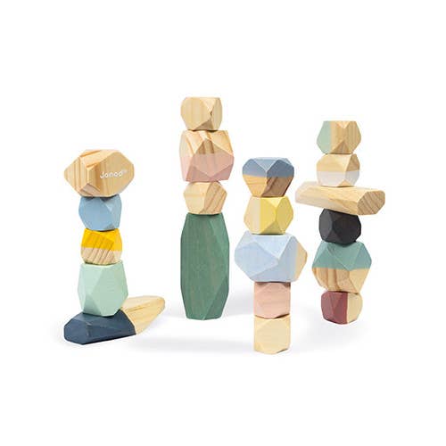 Set of colorful wooden stacking blocks on a white background