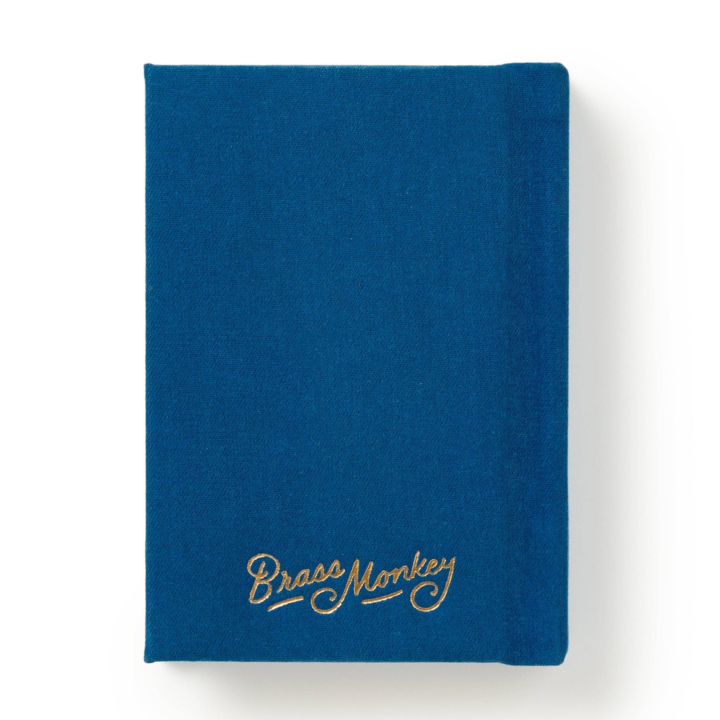 Blue notebook with 'Brass Monkey' branding on a white background