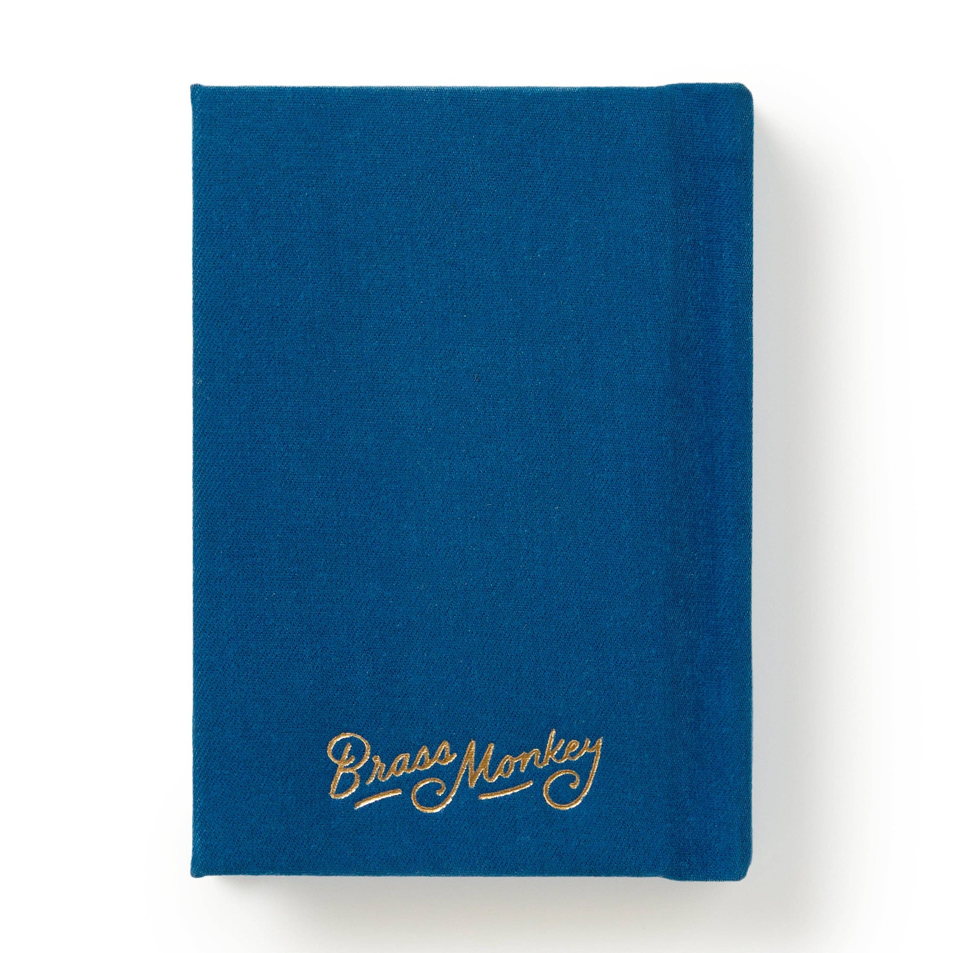 Blue notebook with 'Brass Monkey' branding on a white background