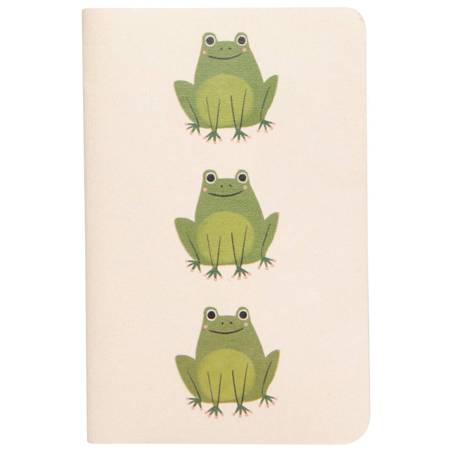 Notebook with green frog illustrations on a beige background