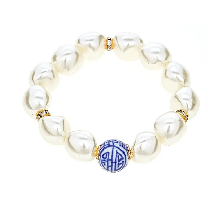 Chinoiserie Bead Pearl Bracelet