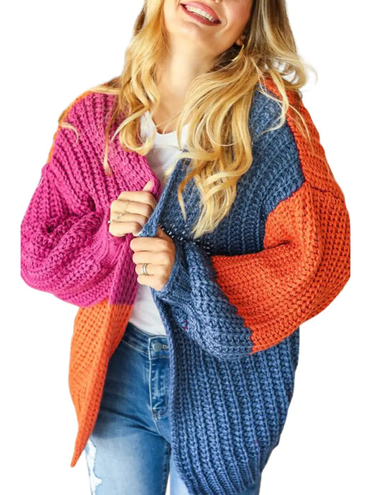 Color Block Chunky Knit Cardigan