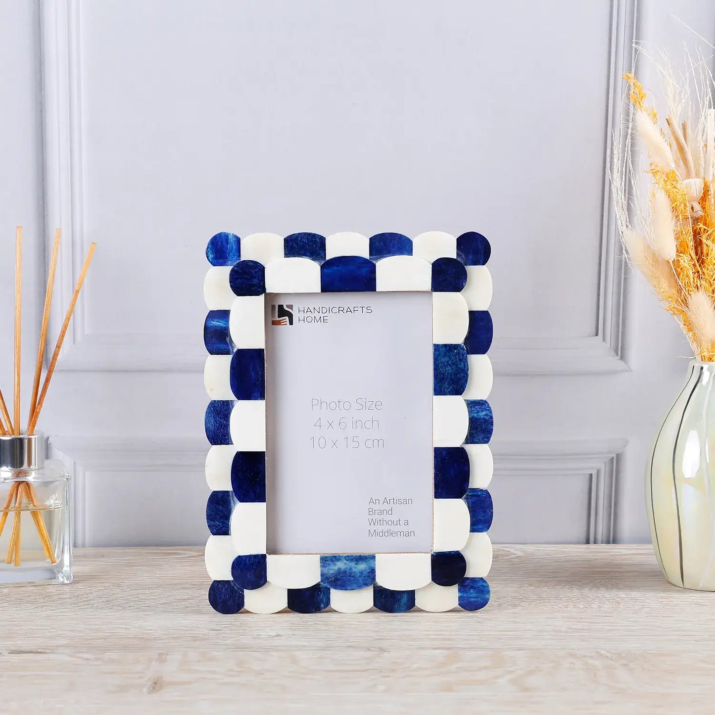 Scalloped Blue and Ivory Rectangle Photo Frame