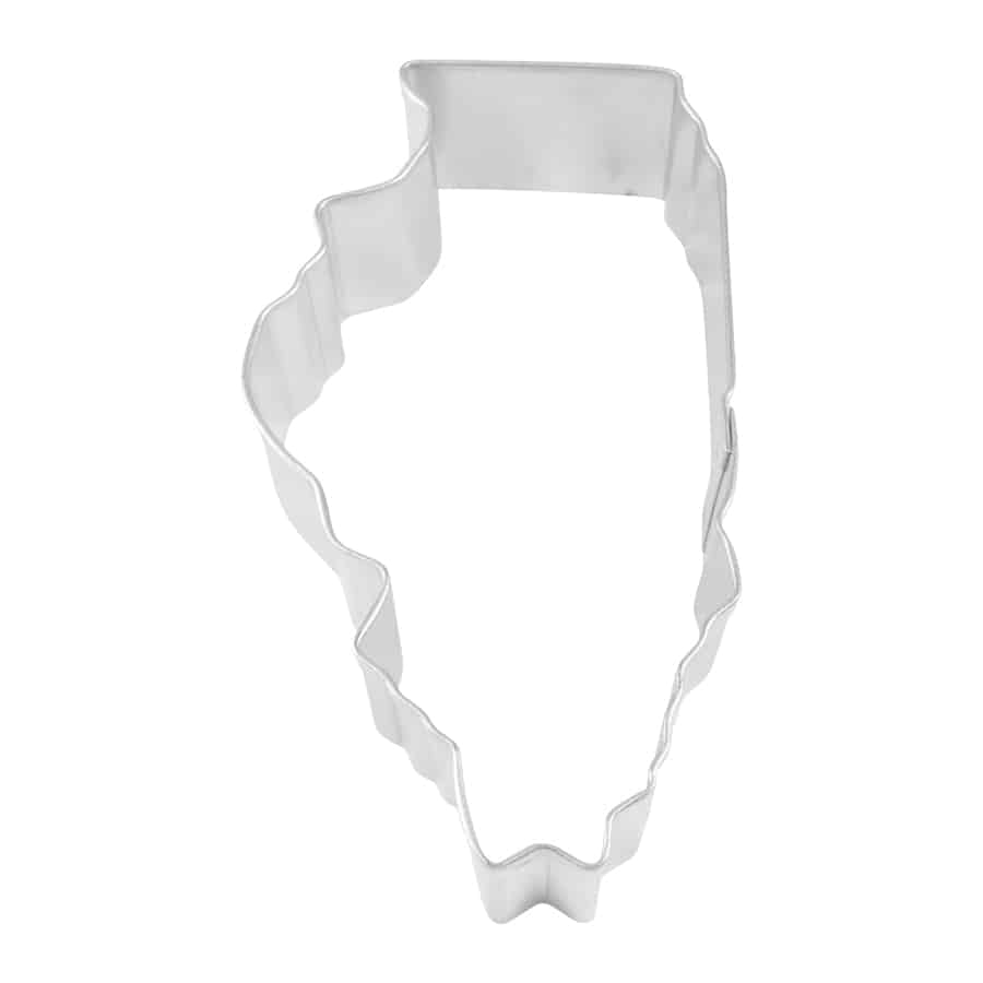 Metallic cookie cutter shaped like a cat on a white background