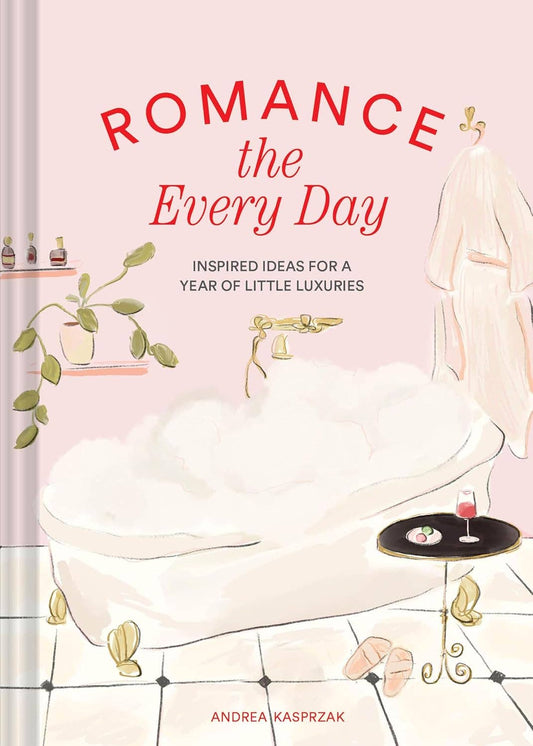 Book cover of 'Romance the Every Day' with illustrations of a couple and romantic elements.