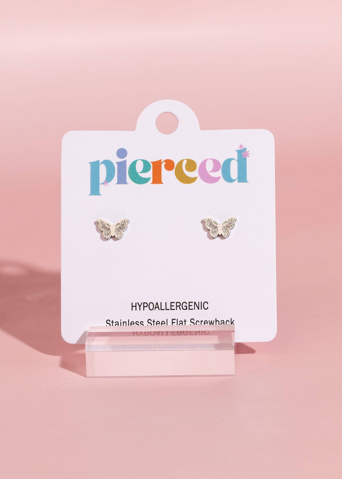 Pierced Co. Flatback Studs- Silver Butterflies