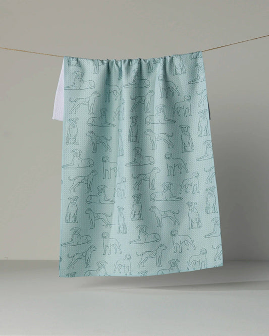 Geometry Tea Towel-Bulldog Pups , Rain