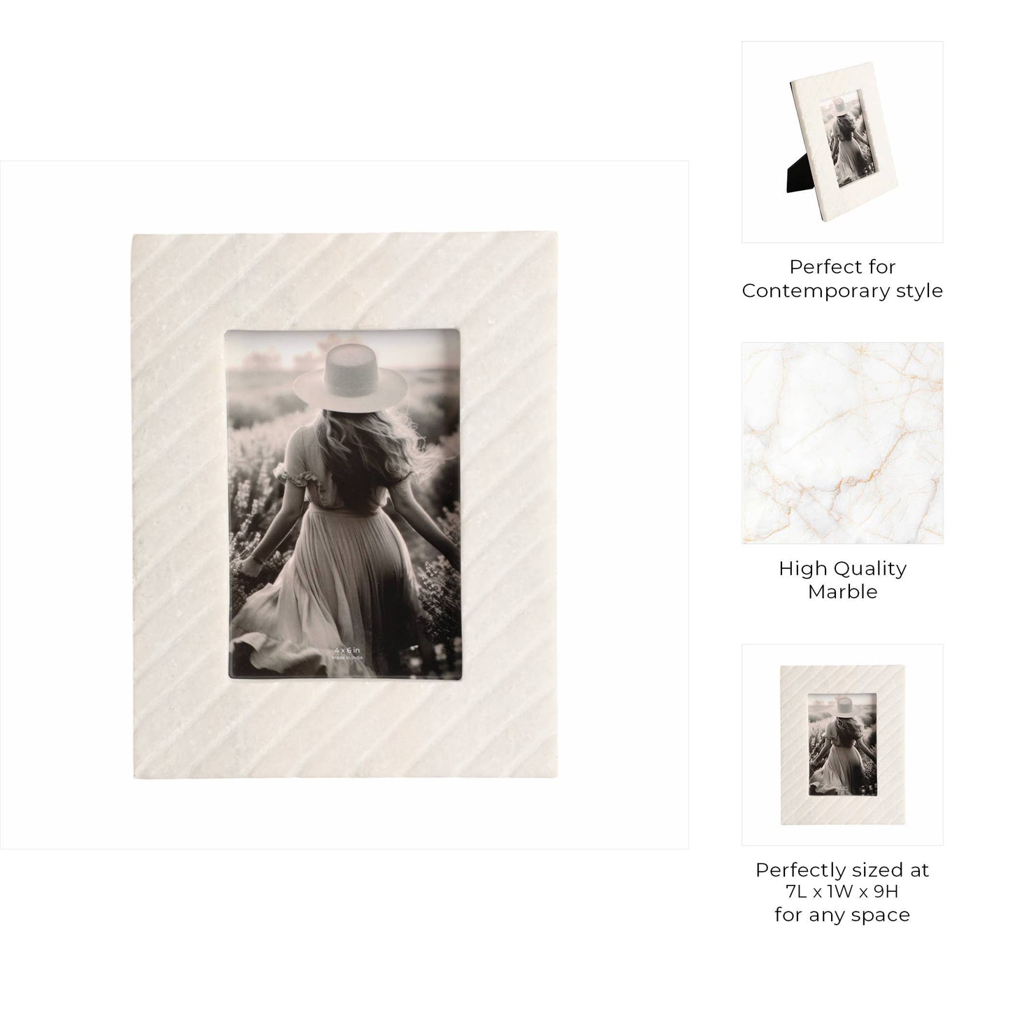 Marble Contemporary Ridged Photo Frame - White, 4x6 in.