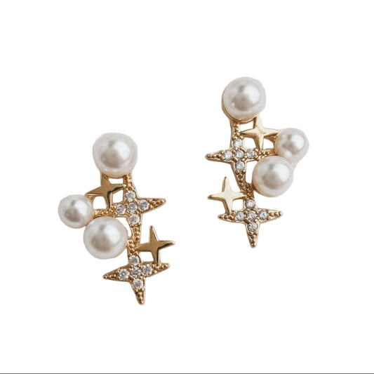 Zelda-Vintage Inspired Pear and Cubic Zirconia Star Stud Earrings