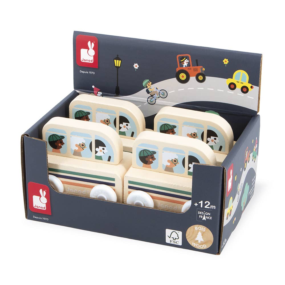 Display box of children's educational toys with illustrated vehicles on the packaging.