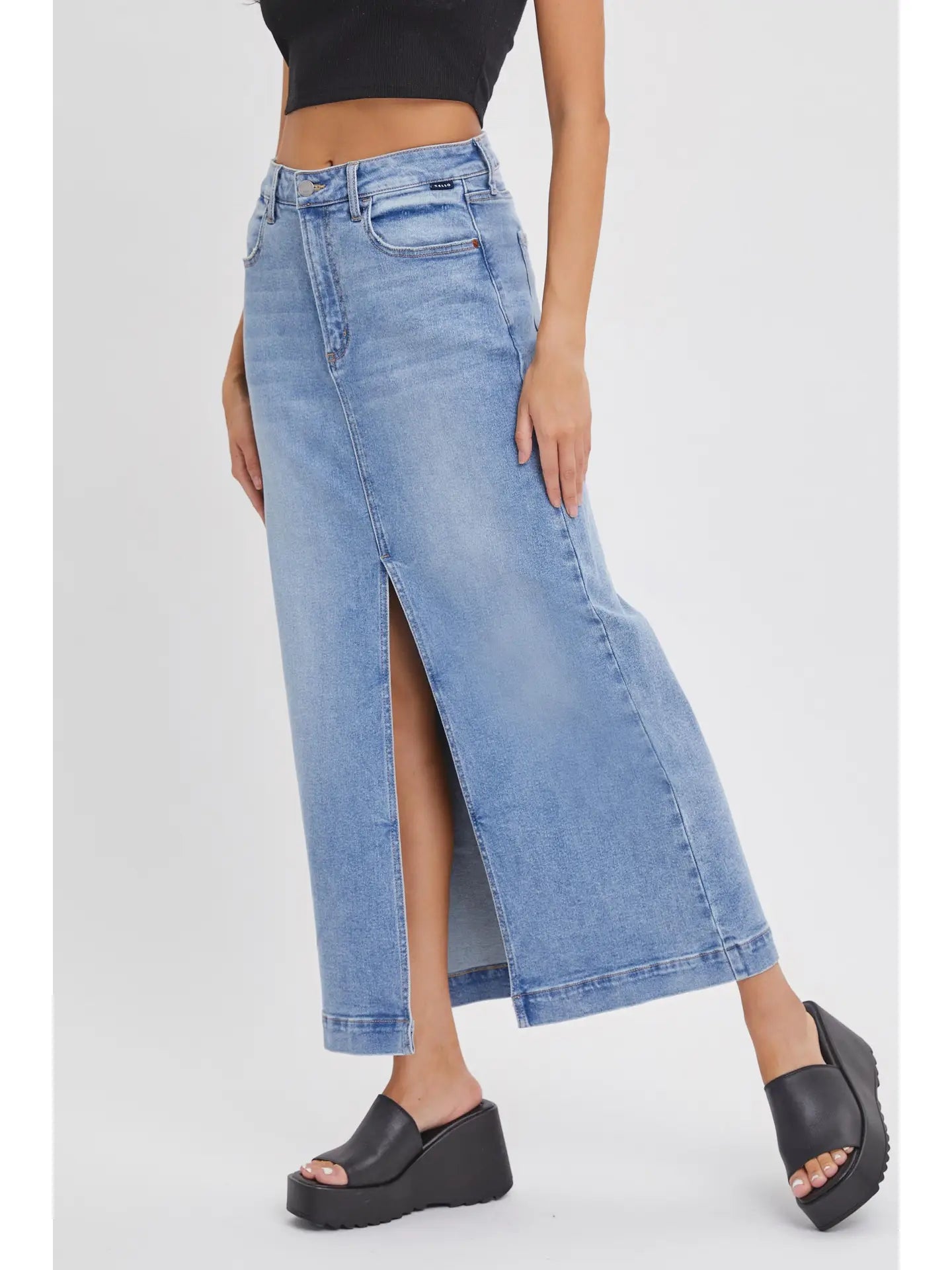 Mid-Waist Denim Maxi Skirt