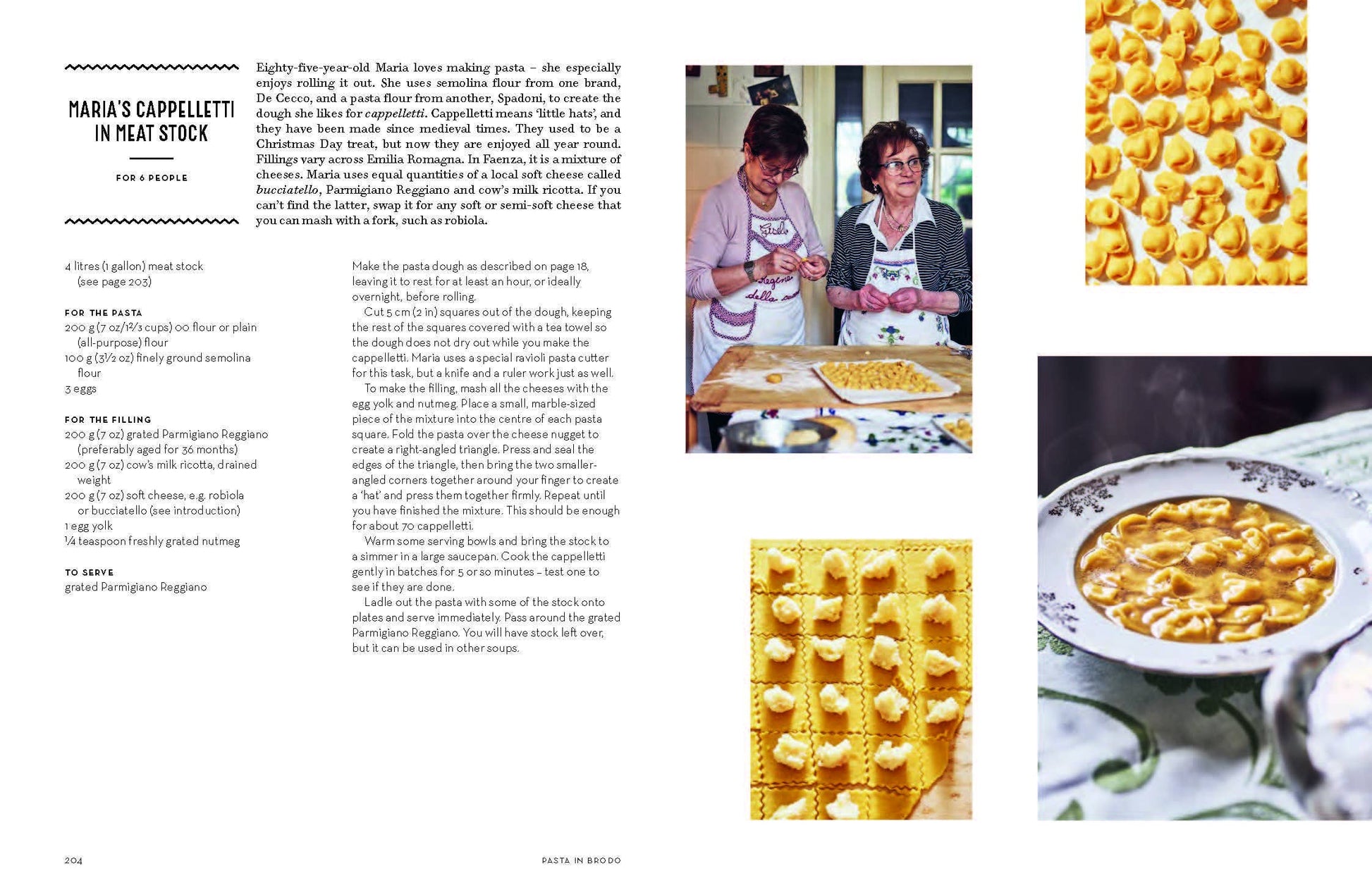 Magazine layout with images of pasta-making process and finished product.