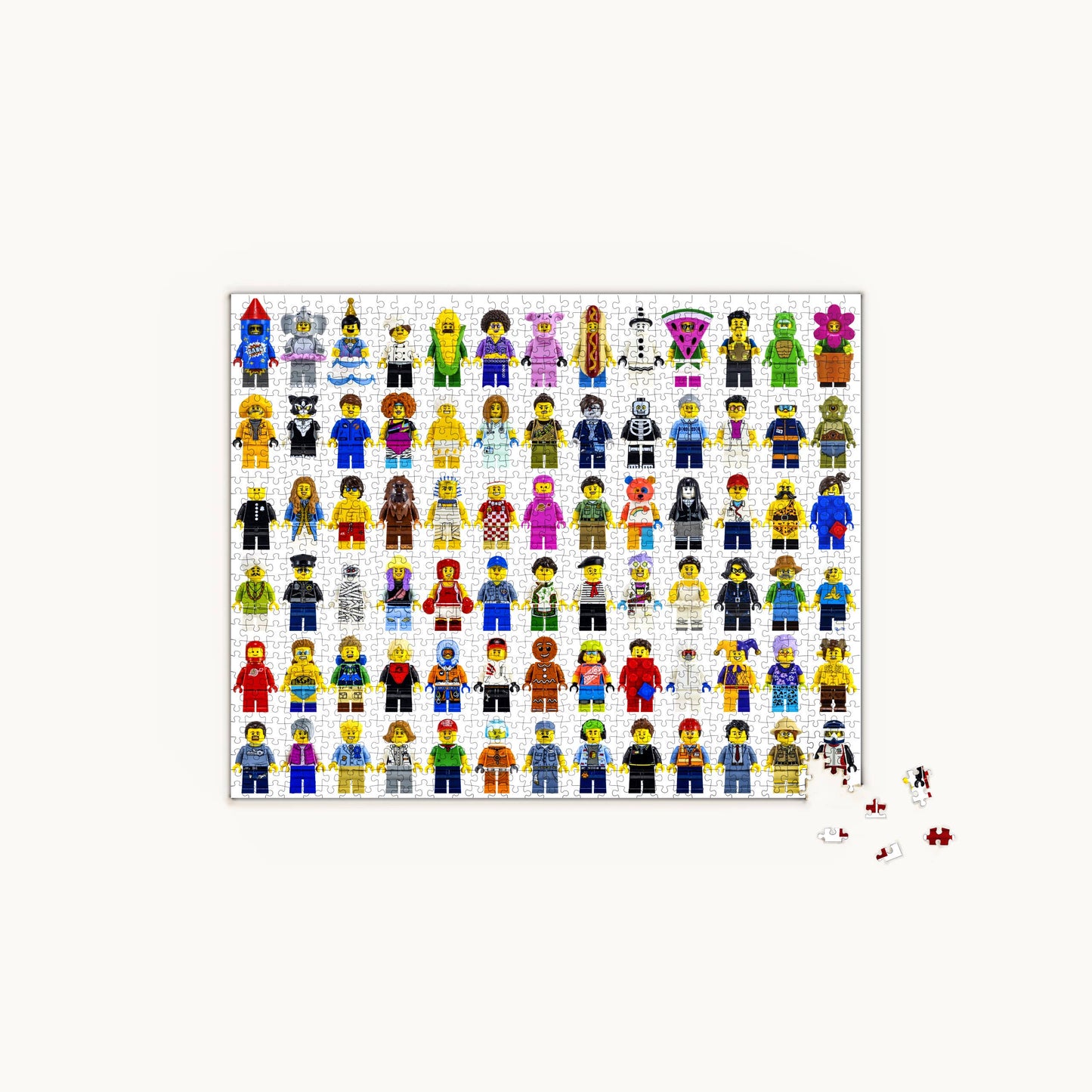 Collection of various LEGO minifigures on a white background