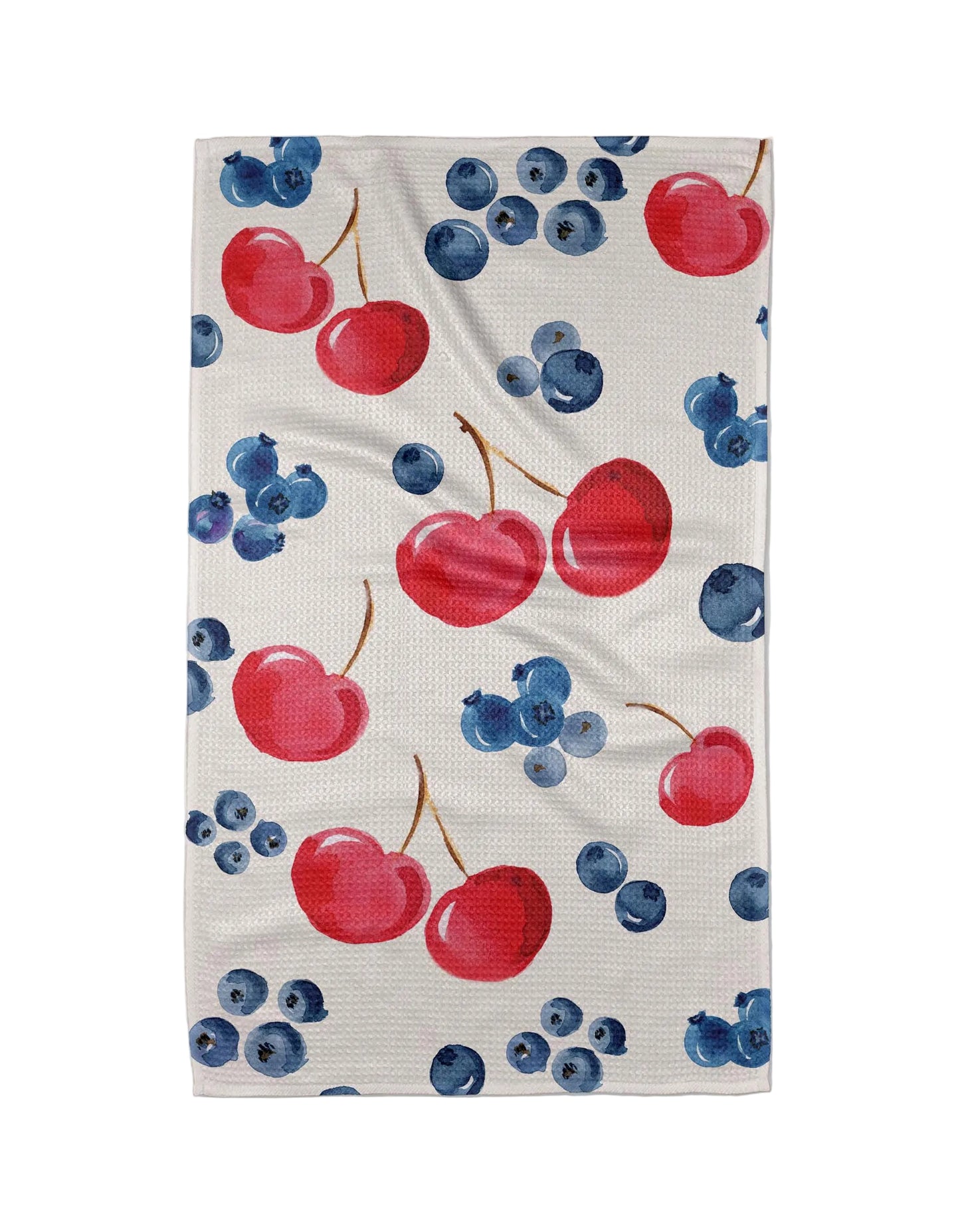 Fruit pattern with cherries and blueberries on a white background
