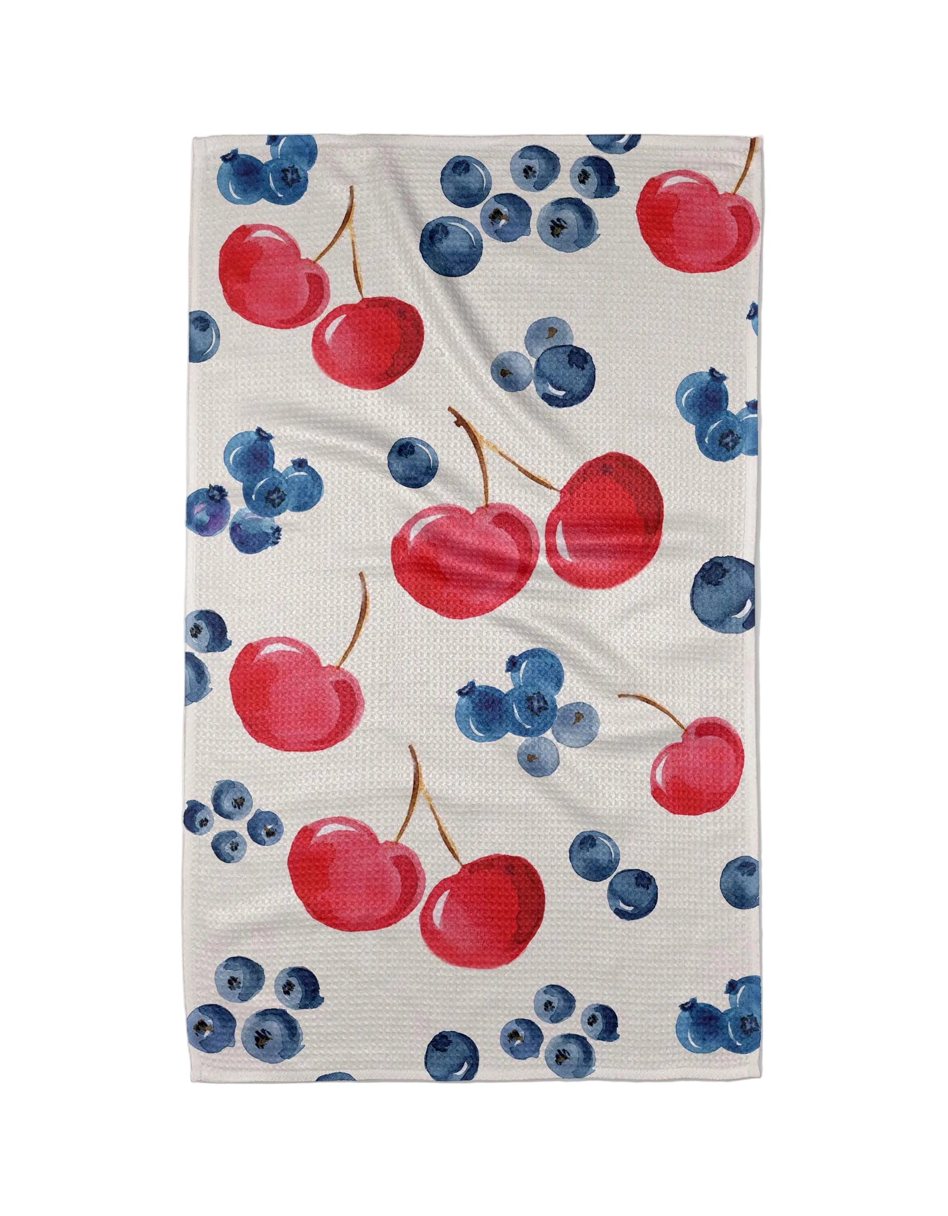Fruit pattern with cherries and blueberries on a white background