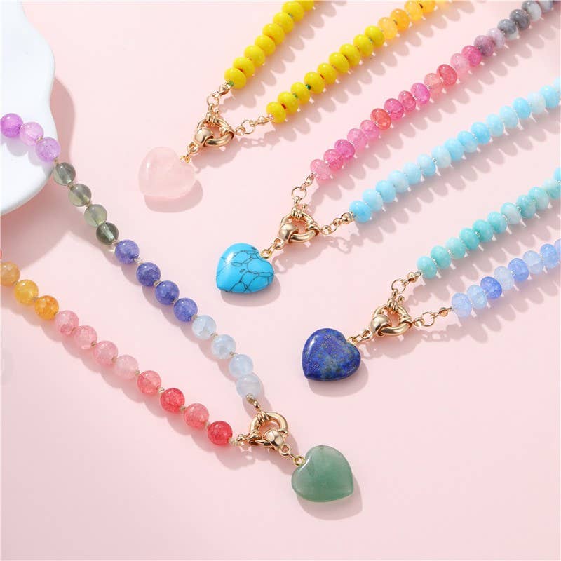 Natural Stone Heart Pendant Necklace