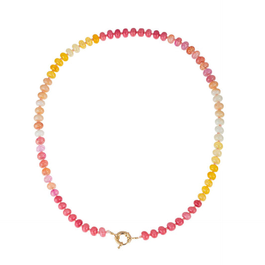 Natural Stone Semi-Precious Glass Mixed Necklace - Pink/Yellow