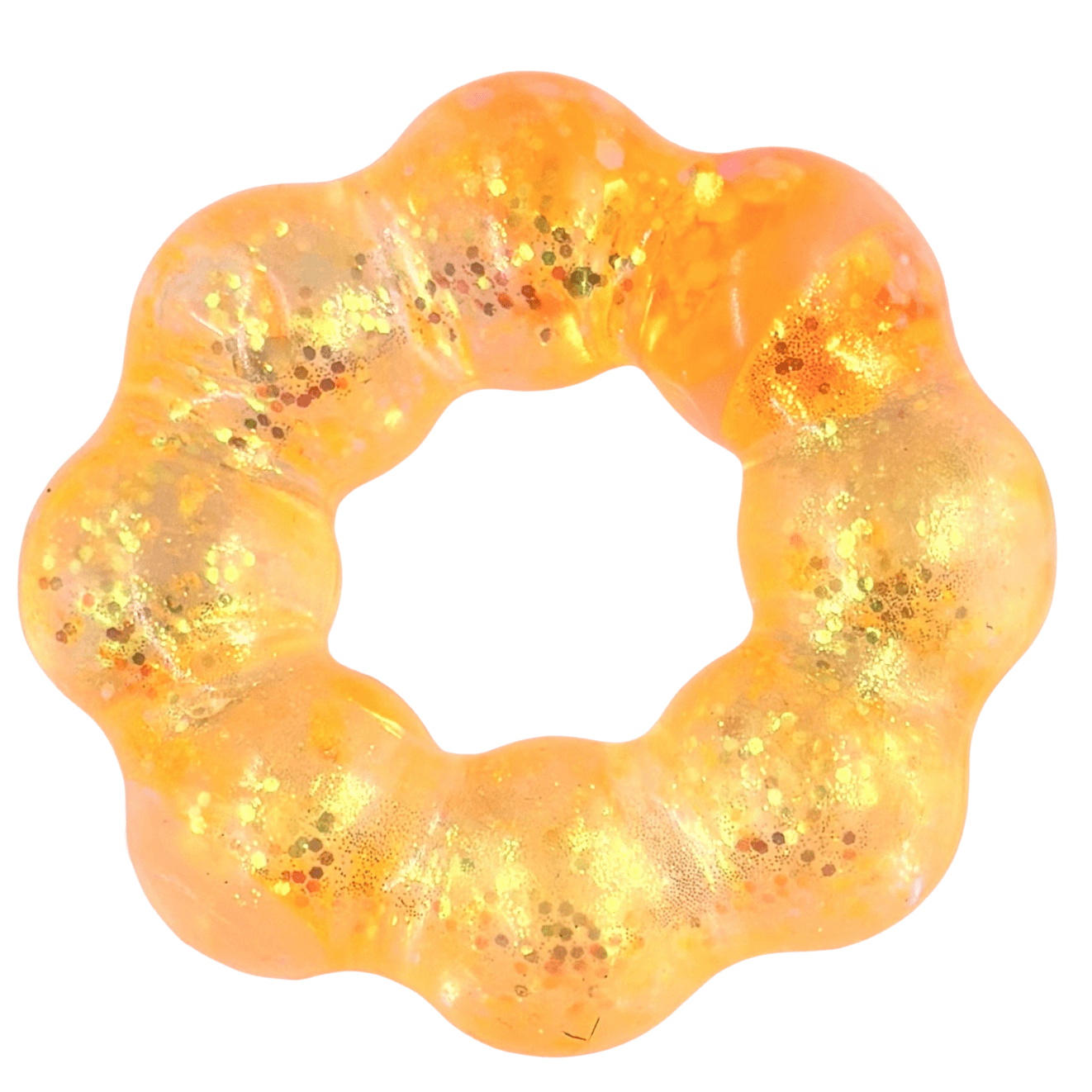 Orange stress ball with glitter on a white background