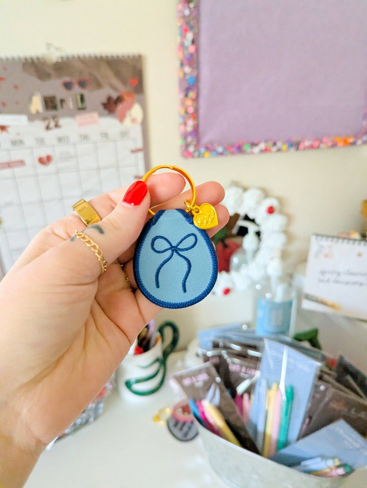Embroidered Patch Keychain-Bow