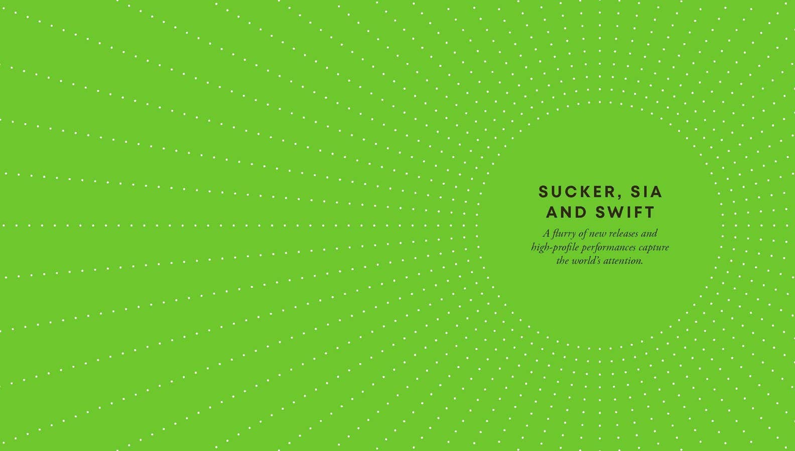Green background with text 'Sucker, Sia and Swift' and a circular design.
