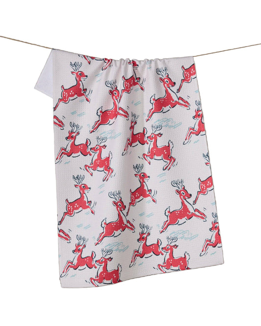 Prancing Reindeer Geometry Tea Towel