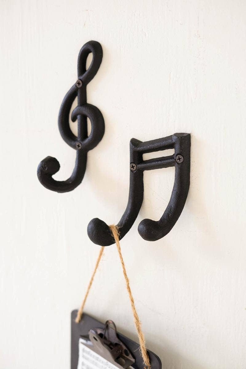 Cast Iron Musical Note Hooks-Set of 2