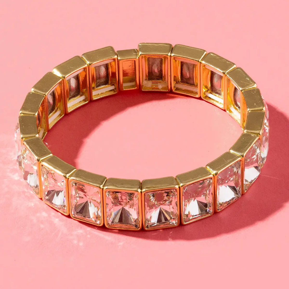 Enamel Stretch Bracelet- Estelle Gold Crystal