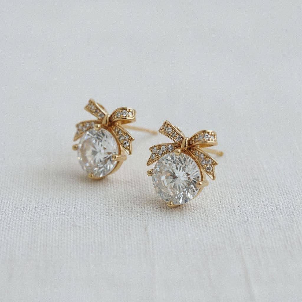 Charlotte-Vintage InspiredCubic Zirconia Bow Stud Earrings