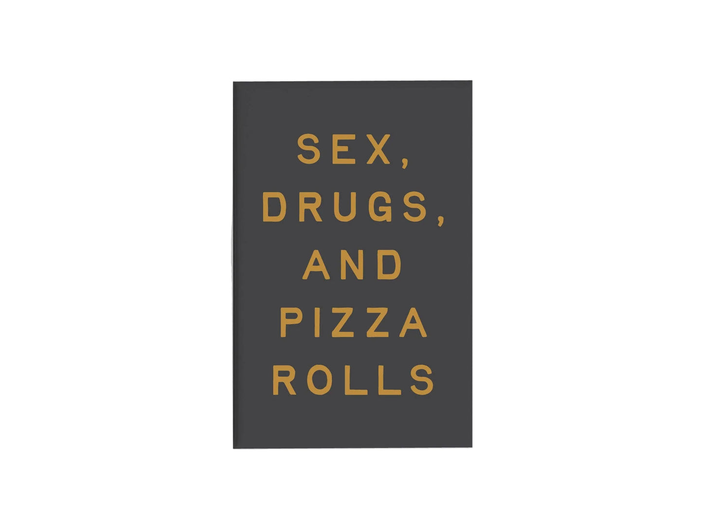 Book cover with 'Sex, Drugs, and Pizza Rolls' text on a black background